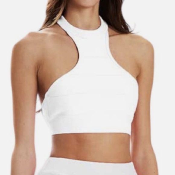 Herve Leger Bandage Halter Crop Top In Blush White Size S $145 NWT - Picture 2 of 9